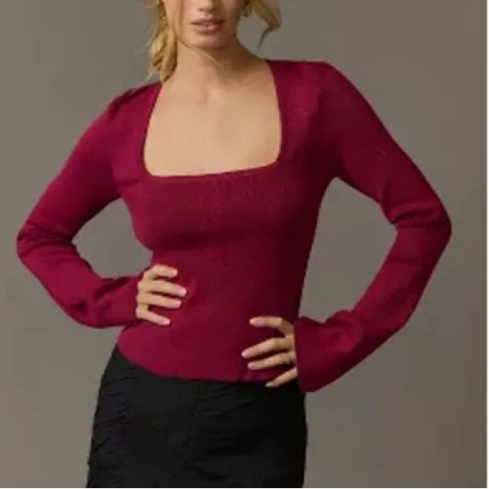 Anthropologie Maeve Square-Neck Bell-Sleeve Sweater | M
